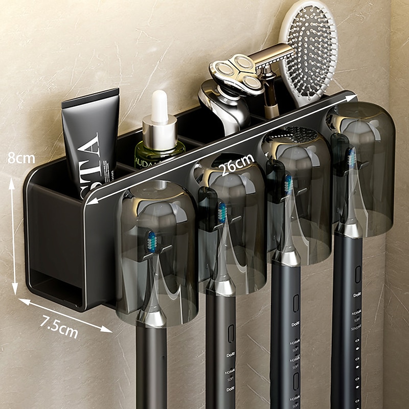 Black Toothbrush Rack Bathroom Toilet Non Perforated Wall Mounted Electric Mouthwash Cup Brush Cup Wall Mounted Space Aluminum Storage Rack2