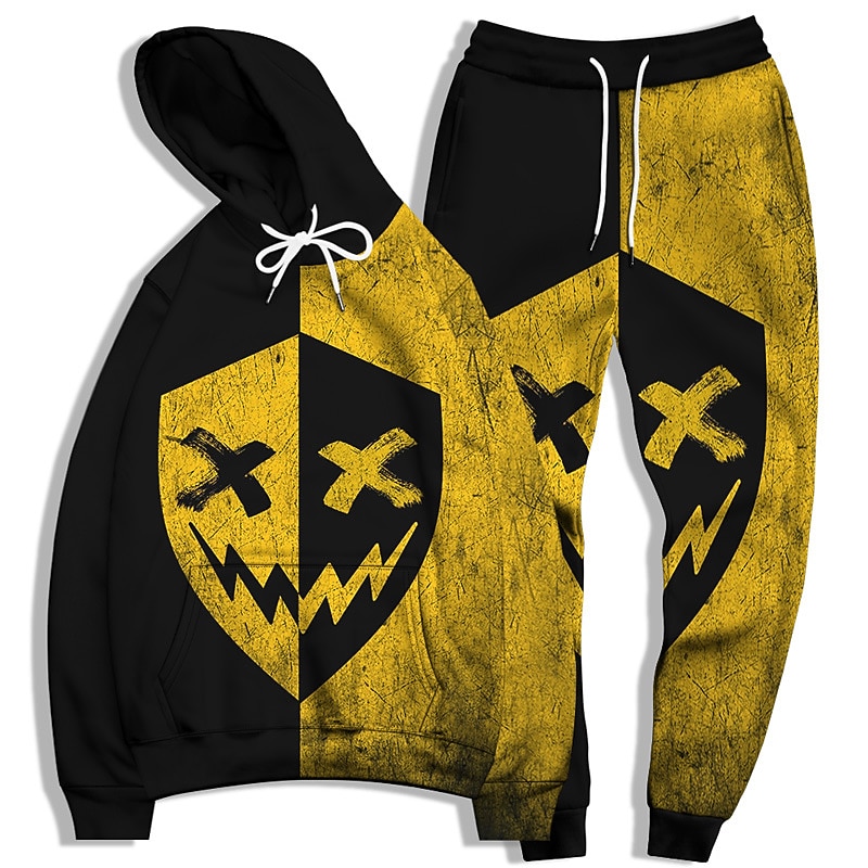 Men's Graphic Grimace 2pcs 3D Sweatshirt Sets Tracksuit Hoodies Long Sleeve Long pants Hooded Streetwear Basic Casual Sports & Outdoor Casual Sports Print Spring Fall Light Yellow Yellow / Black