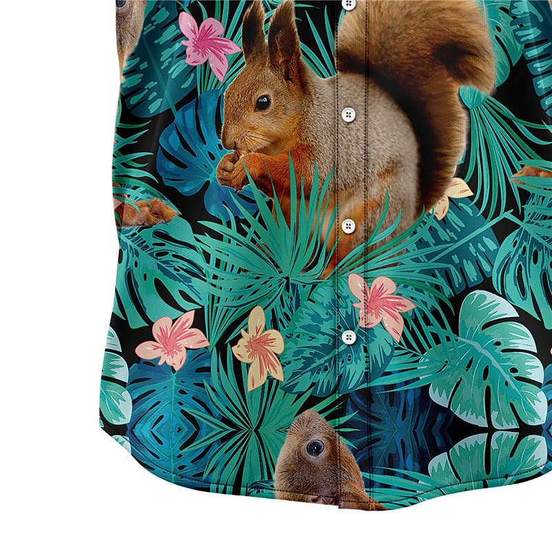 Men's Tropical Squirrel Leaves Shirt Summer Hawaiian Shirt Aloha Shirt Short Sleeves Shirt Turndown Tropical Fashion Hawaiian Street Casual Hawaiian Blue S M L2