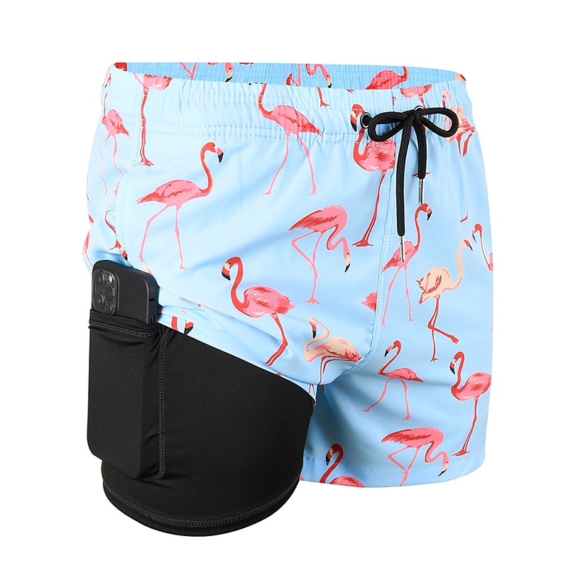 Men's Board Shorts Swim Shorts Swim Trunks Summer Shorts Drawstring Elastic Waist 2 in 1 Graphic Comfort Breathable Short Casual Holiday Beach Hawaiian Stylish Gradient blue Black3