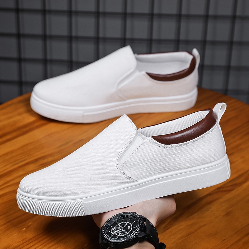 Men's Sneakers Plus Size Skate Shoes White Shoes Walking Sporty Classic Casual Outdoor Daily Canvas Breathable Loafer Black White Color Block Summer Spring 13