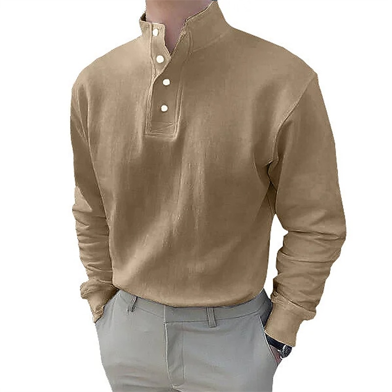 Men's Button T Shirt Henley Shirt Long Sleeve Shirt Long Sleeve Henley Spring &  Fall Plain Modern Contemporary Button-Down Vacation Casual Daily Weekend White Brown Black-Black Top Tee for Men2