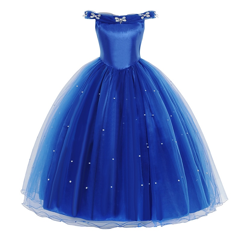 Cinderella Fairytale Princess Flower Girl Dress Theme Party Costume Tulle Dresses Girls' Movie Cosplay Blue (With Accessories) Dress Halloween Carnival Masquerade World Book Day Costumes4