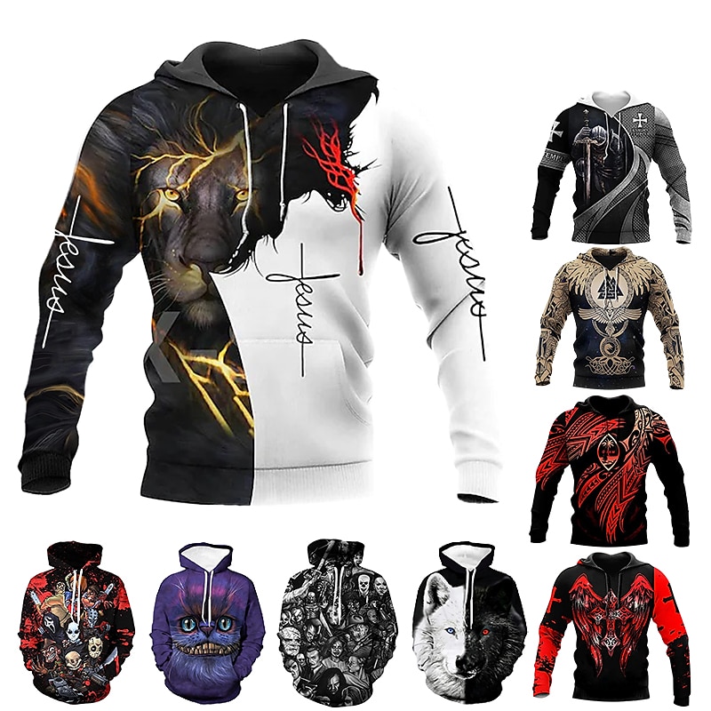 Men's Hoodie Pullover Hoodie Sweatshirt Green Blue Purple Light Green Red Hooded Print Daily Going out 3D Print Plus Size Basic Designer Casual Fall Clothing Apparel Hoodies Sweatshirts Long Sleeve