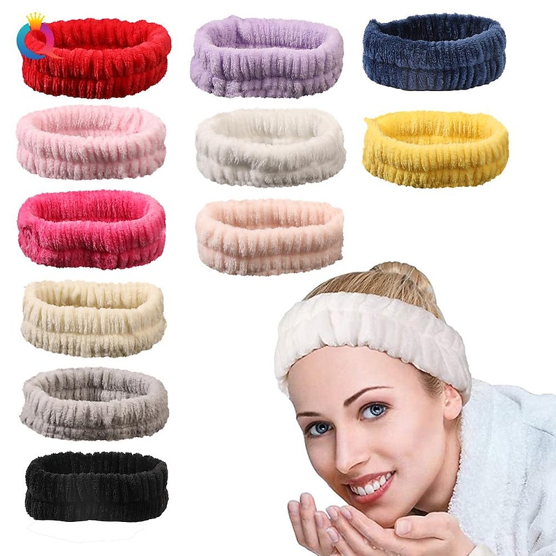 Spa Headband for Washing Face and Matching Wristbands, Teen Girls Fuzzy Skincare Headbands, Kids Soft Facial Makeup Head Band, Shower Skin Care Girl Hair Sleepover Party Supplies