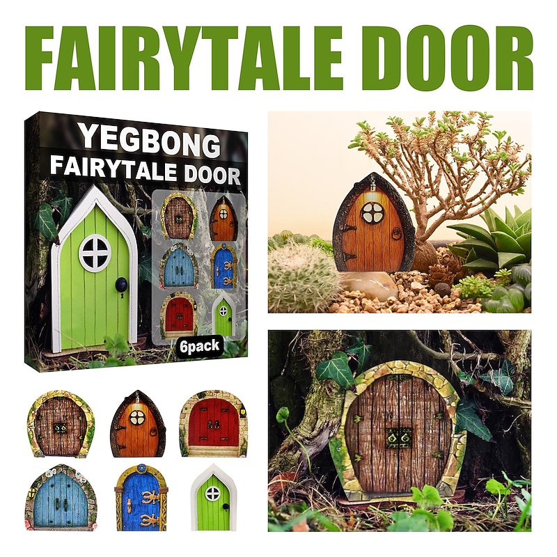 6pcs Fairy Garden Door for Tree Fairy Garden Outdoor Decor Accessories Fairytale Tiny House Doors Mini Gift for Multicolor3