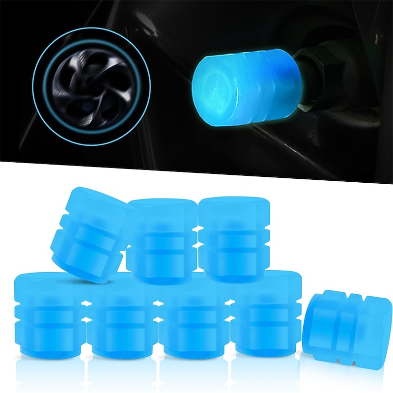 8 PCS Luminous Wheels Cap Tire Valve Stem Glow Luminous at Night Air Caps Cover Fluorescent Illuminated Auto Car Wheel Valve Stem Caps Cover for SUV Motorcycles Truck Vehicle