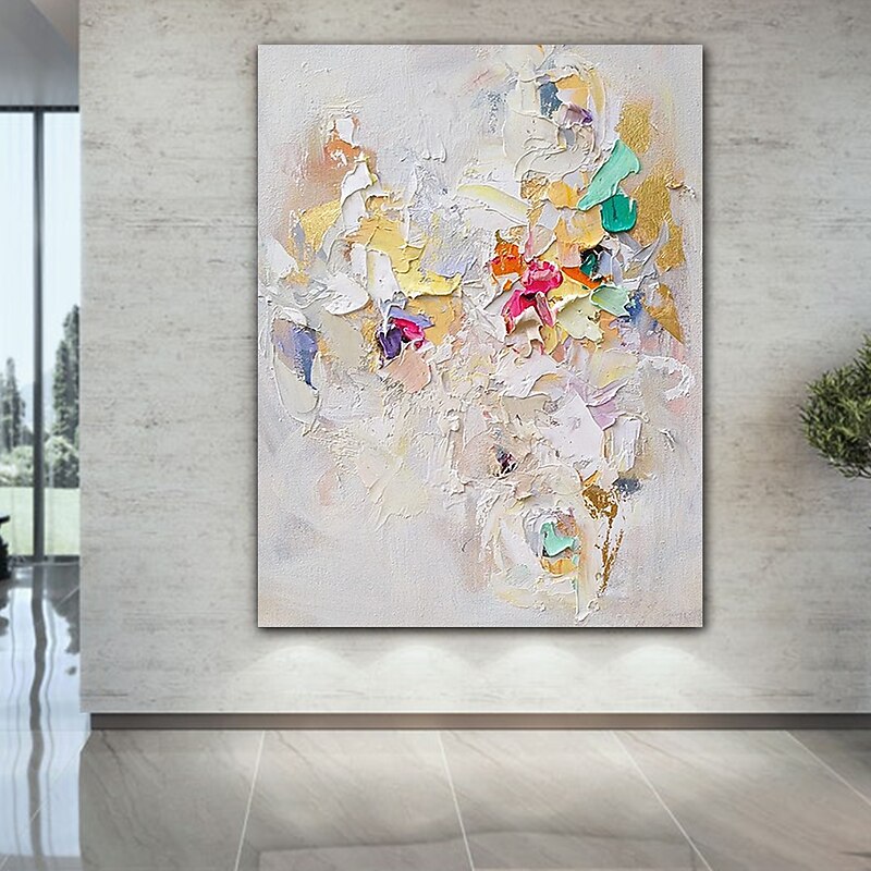 Large Texture Abstract Oil Painting Colorful Painting White Textured Art Knife Painting Hand-painted Abstract Art Large Canvas Art Modern Art4