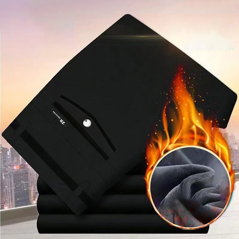 Men's Dress Pants Fleece Pants Winter Pants Trousers Pocket Straight Leg Plain Wedding Office Work Chic & Modern Formal Black Navy Blue High Waist Micro-elastic2