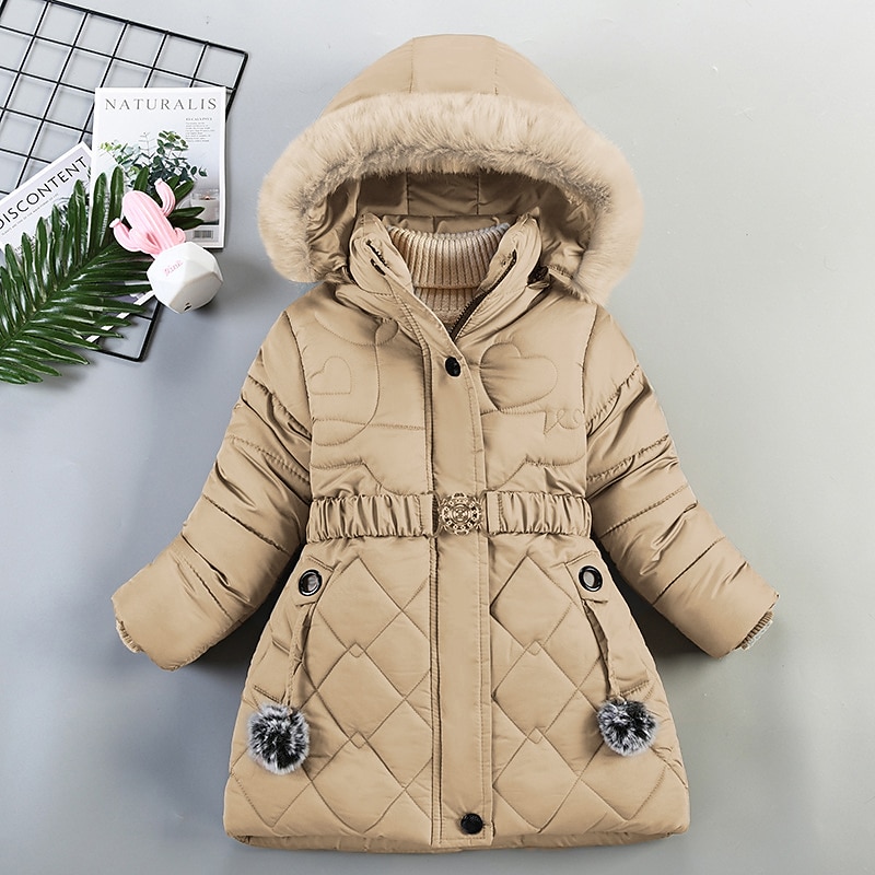 Girls' 3D Kids Puffer Jacket Plain Coat Down Coat Puffer Jacket Long Sleeve Fall Winter Basic Kids 2-8 Years Street Regular Fit