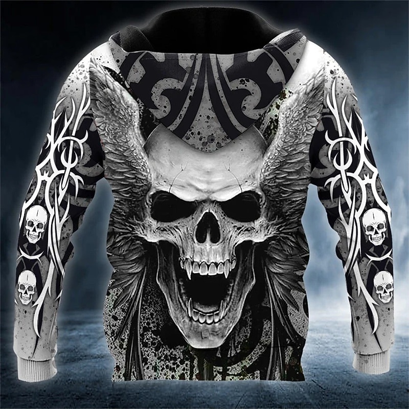 Men's Skull Graphic Prints Hoodie Hoodies Sweatshirt Streetwear Basic Long Sleeve Hooded Daily Sports Gray Print Spring &  Fall Designer2