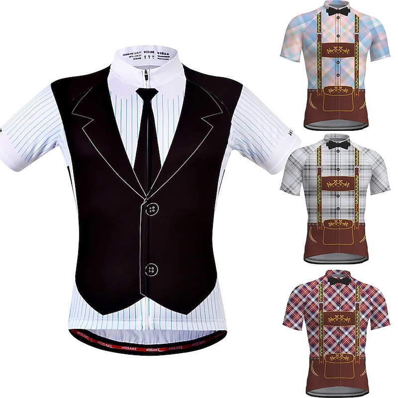 Men's Cycling Jersey Suit T-Shirt Funny Short Sleeve Bike Jersey Top with 3 Rear Pockets Mountain Bike MTB Road Bike Cycling Quick Dry Reflective Strips Back Pocket Limits Bacteria Sports Blue Black