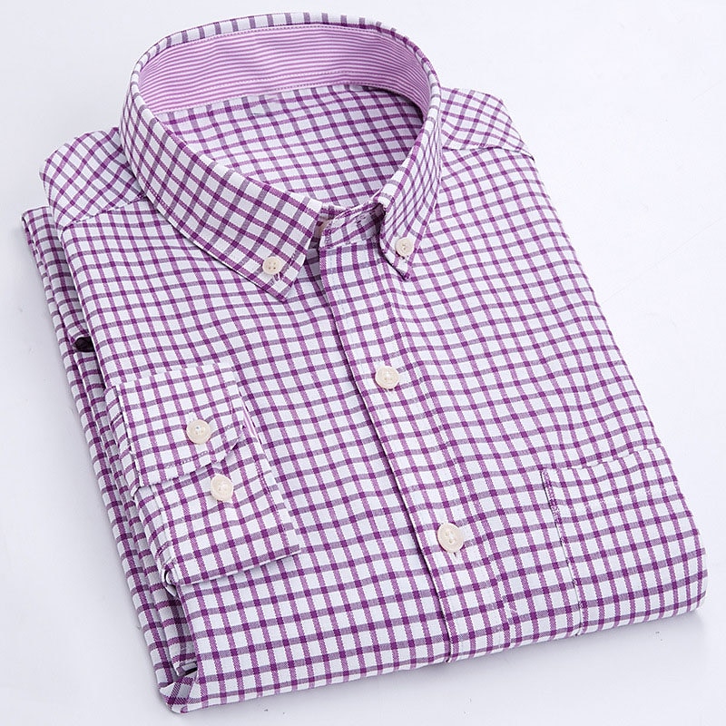 Men's Dress Shirt Striped Shirt Button Down Shirt Oxford Shirt Plaid / Striped / Chevron / Round Wedding Vacation Blue Sky Blue Dusty Blue Light Purple Long Sleeve Turndown Spring Fall Clothing3