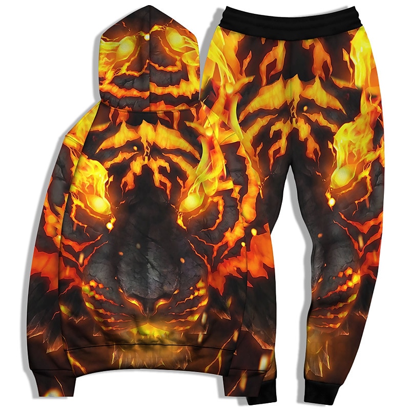 Men's Tracksuit Hoodies Set Black And White Black White+Black Yellow Light Grey Hooded Graphic Tiger 2 Piece Print Sports & Outdoor Casual Sports 3D Print Basic Streetwear Casual Fall Spring Clothing2