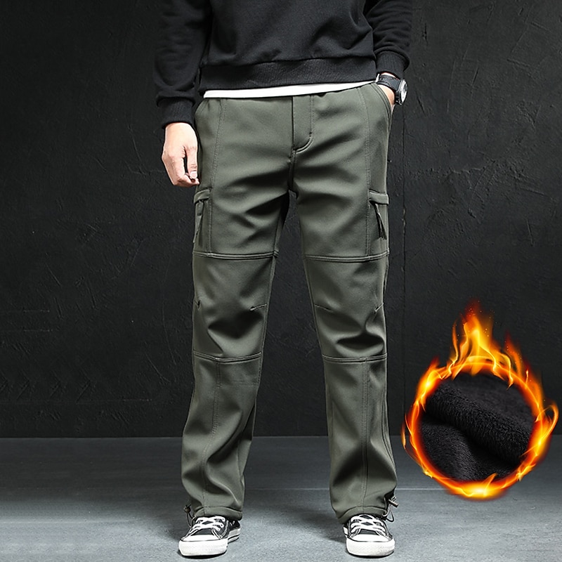 Men's Cargo Pants Fleece Lined Pants Winter Outdoor Thermal Warm Fleece Lining Windproof Quick Dry Pants / Trousers Bottoms ArmyGreen Black Fleece Hunting Ski / Snowboard Fishing M L XL 2XL 3XL2
