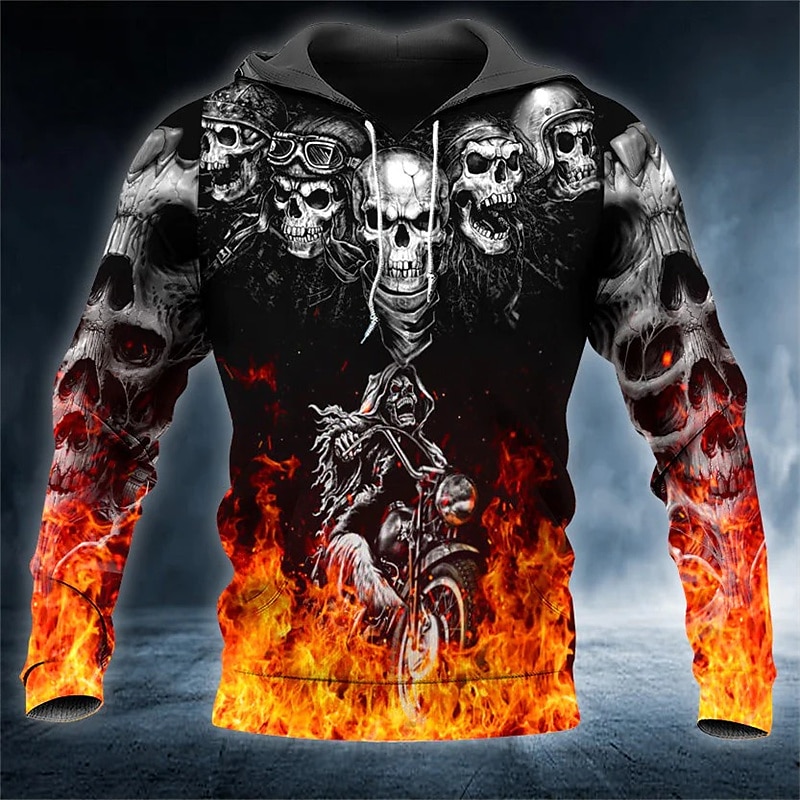 Men's Skull Graphic Prints Hoodie Hoodies Sweatshirt Streetwear Basic Long Sleeve Hooded Daily Sports Black Print Spring &  Fall Designer