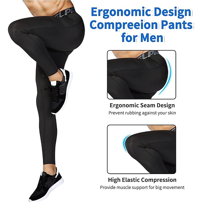 Men's Compression Pants Running Tights Leggings with Phone Pocket Base Layer Athletic Winter Spandex Quick Dry Sweat wicking Power Flex Breathable Gym Workout Running Fitness Skinny Sportswear4