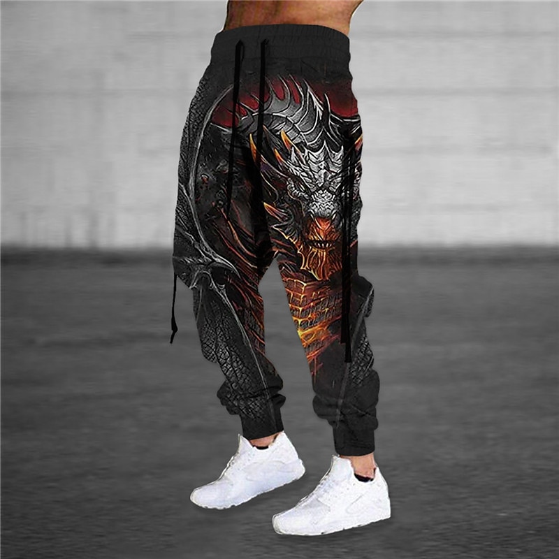 Men's Sweatpants Joggers Trousers Drawstring Elastic Waist 3D Print Animal Dragon Graphic Prints Comfort Sports Outdoor Casual Daily Cotton Blend Terry Streetwear Designer Orange Gray Micro-elastic2
