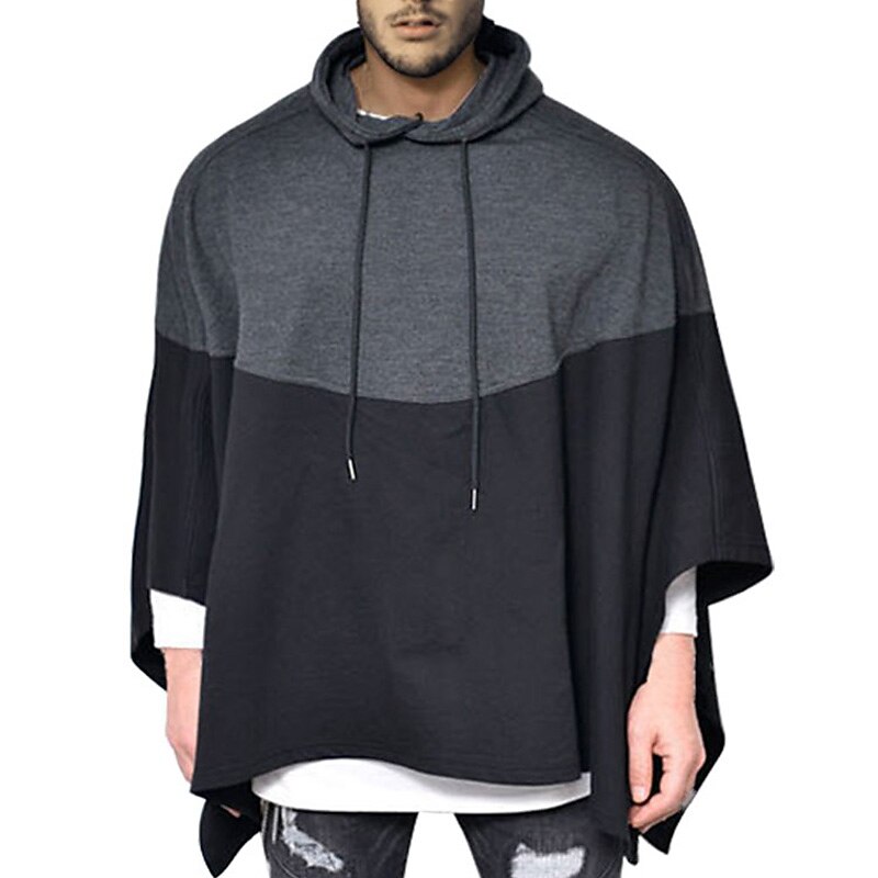 Men's Poncho Shirts Hooded Spring & Summer Color Block Fashion Streetwear Casual Daily Patchwork Outdoor Sport Going out Black Grey Top Tee for Men