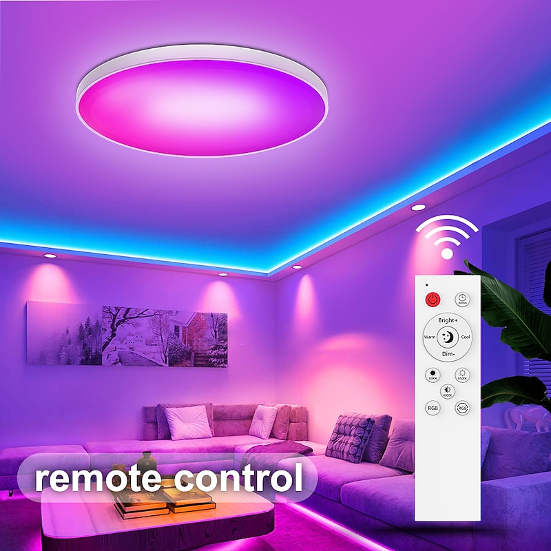 Smart Ceiling Light Fixture 12Inch 30W RGB Color Changing Bluetooth WiFi App Control 2700K-6500K Dimmable Sync with Music Compatible with Alexa Google Home2