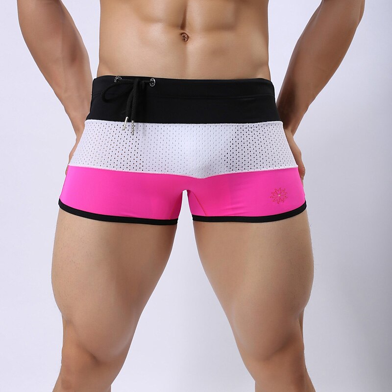 Men's Swimwear Swim Trunks Swim Briefs Mesh Drawstring Color Block Breathable Soft Simple Comfort Black White4