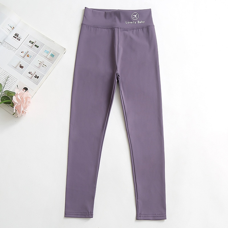 Kids Girls' Fleece Lined Leggings Solid Color Active Outdoor 7-13 Years Winter Black White Pink3