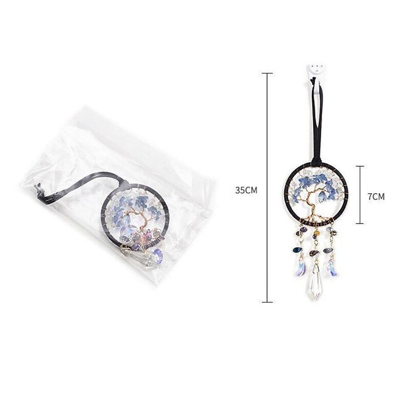 Life of Tree Sun Catcher Dream Catcher with Colorful Crystal Handmade Gift Wall Hanging Wind Chimes Car Hanging Home Pendant 7x35cm/2.76''x13.78''2