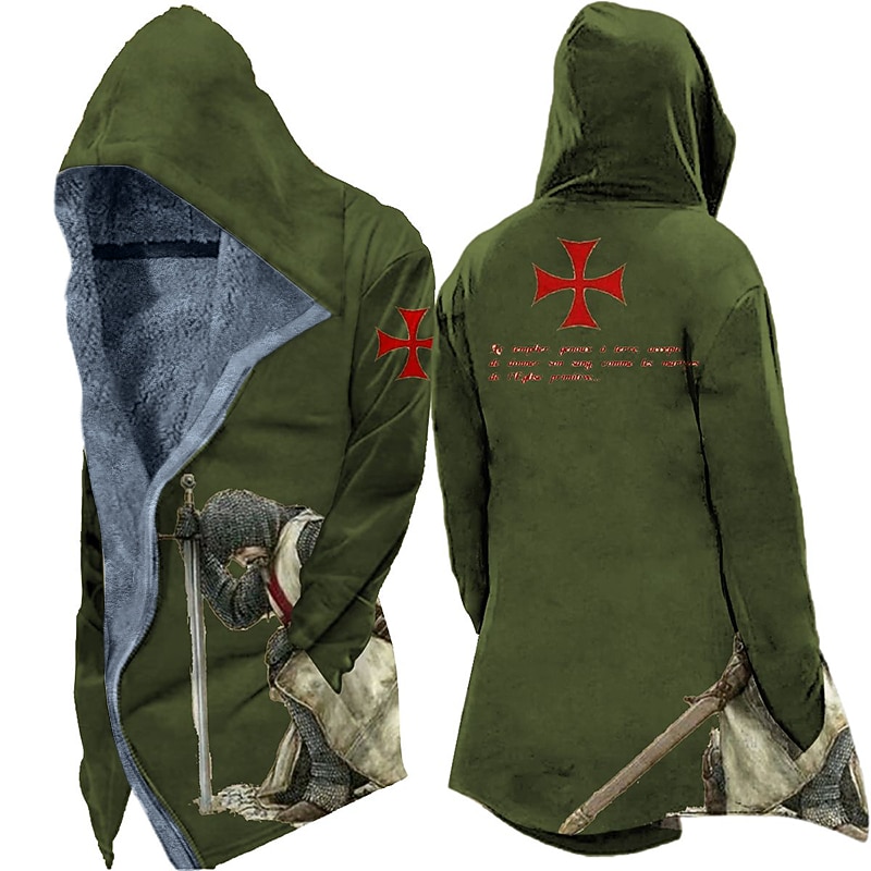 Men's Winter Coat Fleece Jacket Jacket Daily Wear Vacation Fleece Lining With Pockets Print Front Pocket Fall & Winter Letter Cross Casual Comfort Hoodie Regular Black Red Blue Purple Green Jacket2