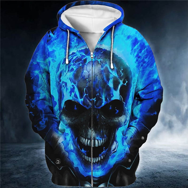 Men's Skull Graphic Prints Hoodie Hoodies Sweatshirt Streetwear Designer Long Sleeve Hooded Sports & Outdoor Daily Sports Pink Blue Zipper Print Spring &  Fall Designer3