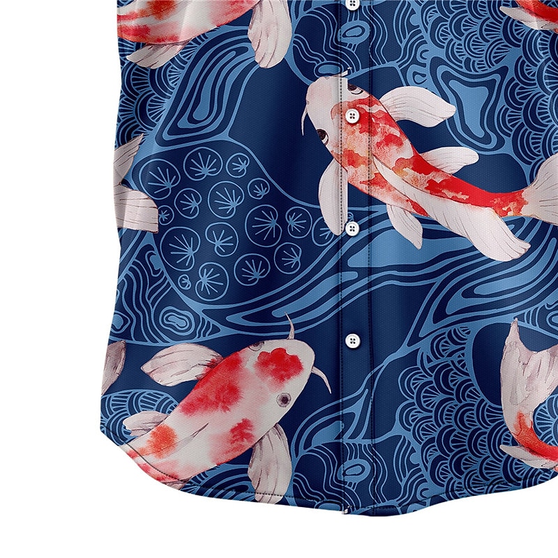 Men's Koi Shirt Summer Hawaiian Shirt Aloha Shirt Short Sleeves Shirt Turndown Tropical Fashion Hawaiian Street Casual Hawaiian Blue S M L3