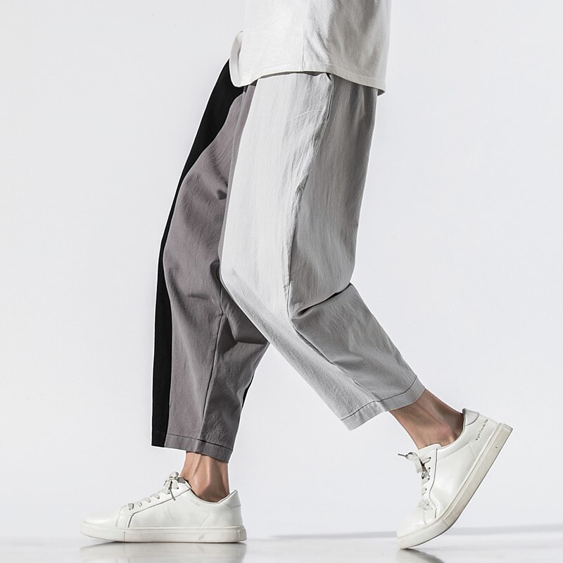 Men's Trousers Summer Pants Beach Pants Harem Pants Casual Pants Elastic Waist Print Color Block Stripe Comfort Breathable Casual Daily Streetwear Sports Fashion Loose Fit Light Grey Dark Gray3