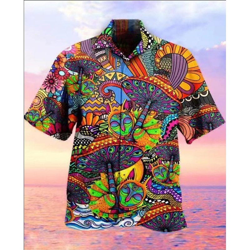Men's Shark Fish Palm Tree Casual Shirt Summer Hawaiian Shirt Camp Collar Shirt Short Sleeves Shirt Turndown Hawaiian Designer Casual Going out A B C 3D Print S M L3