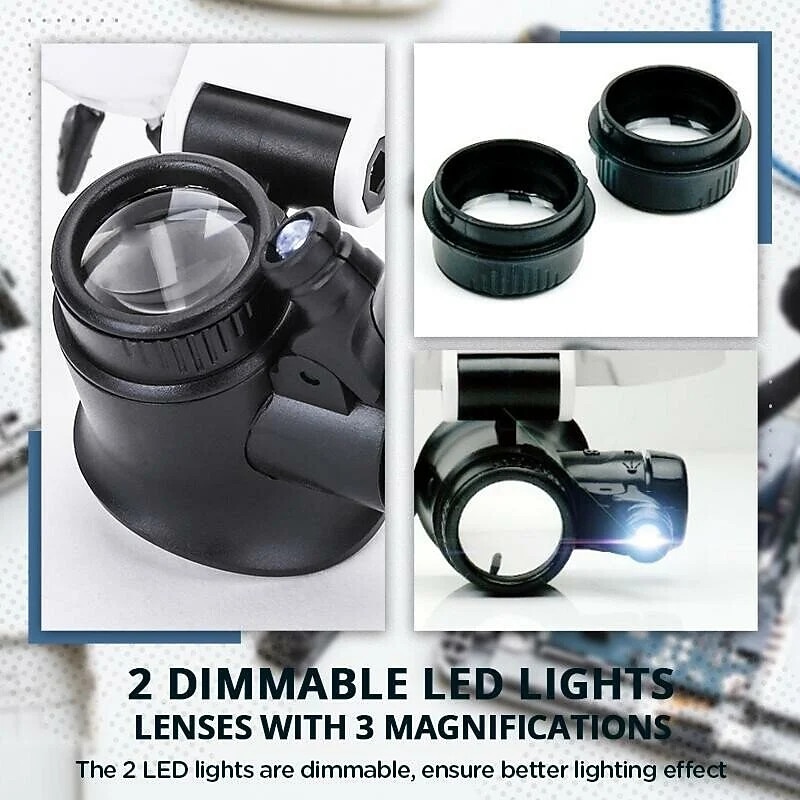 Magnifying Glasses 8X 15X 23X Magnifier LED Headband Glass Eye Magnifying Repair Tool Watchmaking Coin Stamp Currency Book Errors Jewelry Necklace Magnifier Glasses Beading Biology Loupe Microscope4
