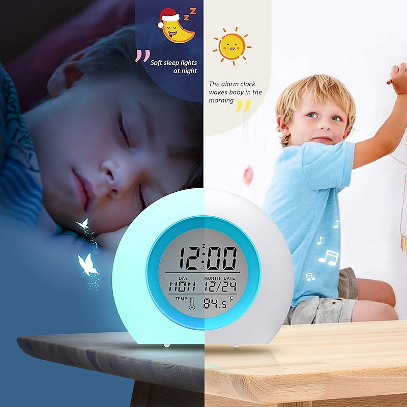 Color Changing LED Smart Light Digital Alarm Clocks Touch Control Kids Children Wake Up Alarm Clock Thermometer Nature Music Gifts3
