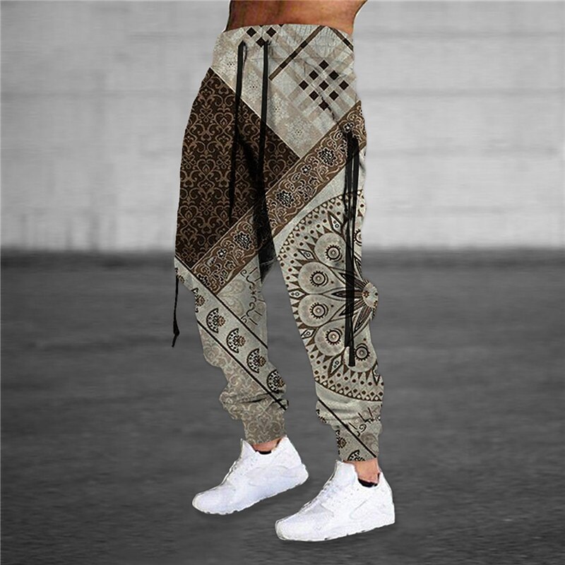 Men's Sweatpants Joggers Trousers Drawstring Elastic Waist 3D Print Graphic Prints Flower / Floral Comfort Sports Outdoor Casual Daily Cotton Blend Terry Streetwear Designer Brown Khaki Micro-elastic3