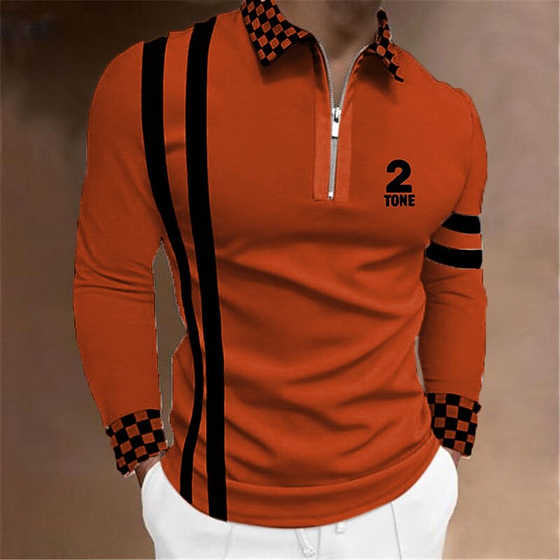 Men's Plaid Zip Polo Shirts Golf Shirt Long Sleeve Polo Shirts Collared Shirts Casual Vacation Wear Formal Wear Festival Wear 3D Print Quarter Zip Polo Black White Yellow3