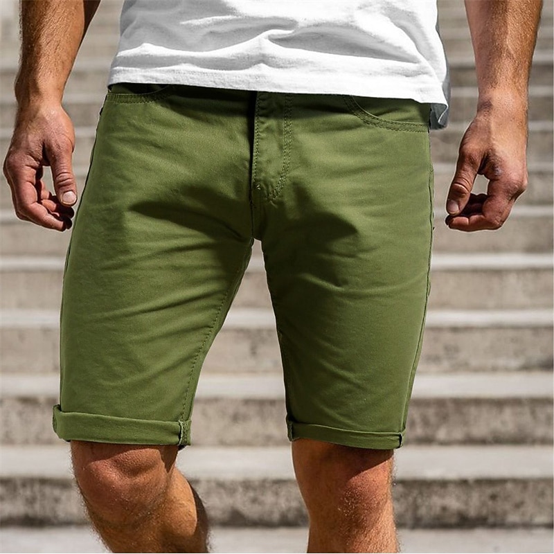 Men's Chino Shorts Bermuda shorts Work Shorts Pocket Plain Comfort Breathable Knee Length Outdoor Casual Daily Fashion Streetwear Blue Khaki4