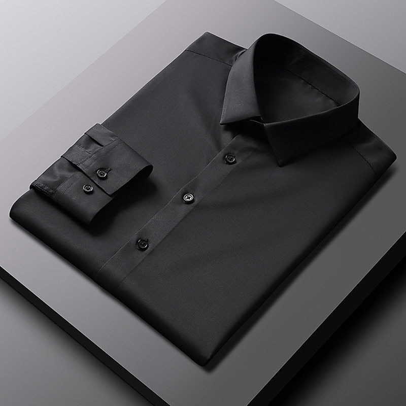 Men's Dress Shirt Non Iron Shirt Wedding Office & Career Black White Light Green Dark Navy Long Sleeve Lapel Spring Fall Clothing Apparel4