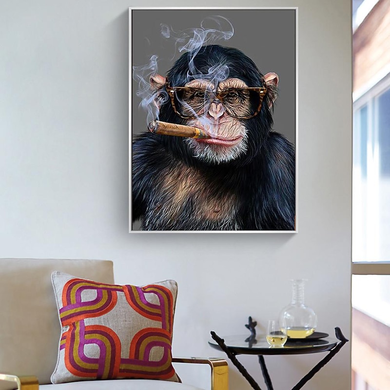 Wall Art Canvas Monkey Smoking a Cigar Paintings on the Wall Art Posters and Prints Animals Nordic Pictures Home Wall Decoration Without Frame Painting Core2