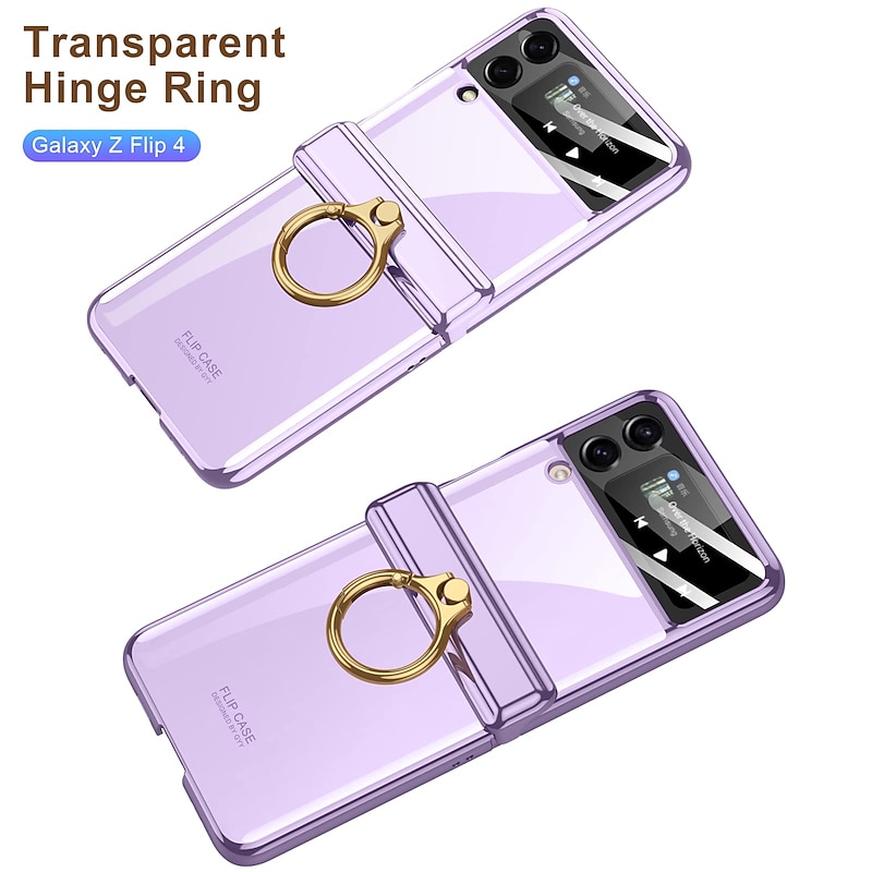 Phone Case For Samsung Galaxy Z Flip 5 Z Flip 4 Flip Ring Holder Dustproof Camera Lens Protector Solid Colored TPU4