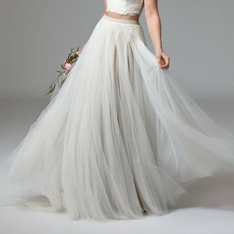 Beach Wedding Beach Casual Wedding Dresses A-Line Separates Separates Floor Length Tulle Bridal Skirts Bridal Gowns With Solid Color3