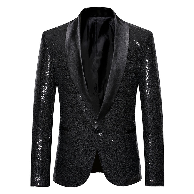Men's Blazer Cocktail Party Bar Shining Outdoor Pocket Sequin Fall Winter Plain Stylish Warm Ups Shawl Collar Black Silvery Wine Royal Blue Gold Jacket3