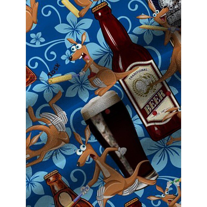 Men's Beer Wine bottle Shirt Button Up Shirt Short Sleeve Fashion Designer Casual Outdoor Casual Daily Summer Spring Turndown Print Button-Down Blue2
