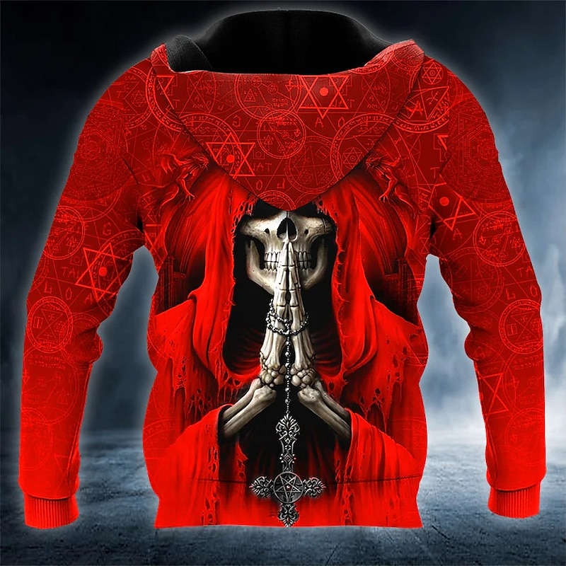 Men's Skull Graphic Prints Hoodie Hoodies Sweatshirt Streetwear Designer Long Sleeve Hooded Daily Sports Red & Black Dark Gray+Black Print Spring &  Fall Designer4