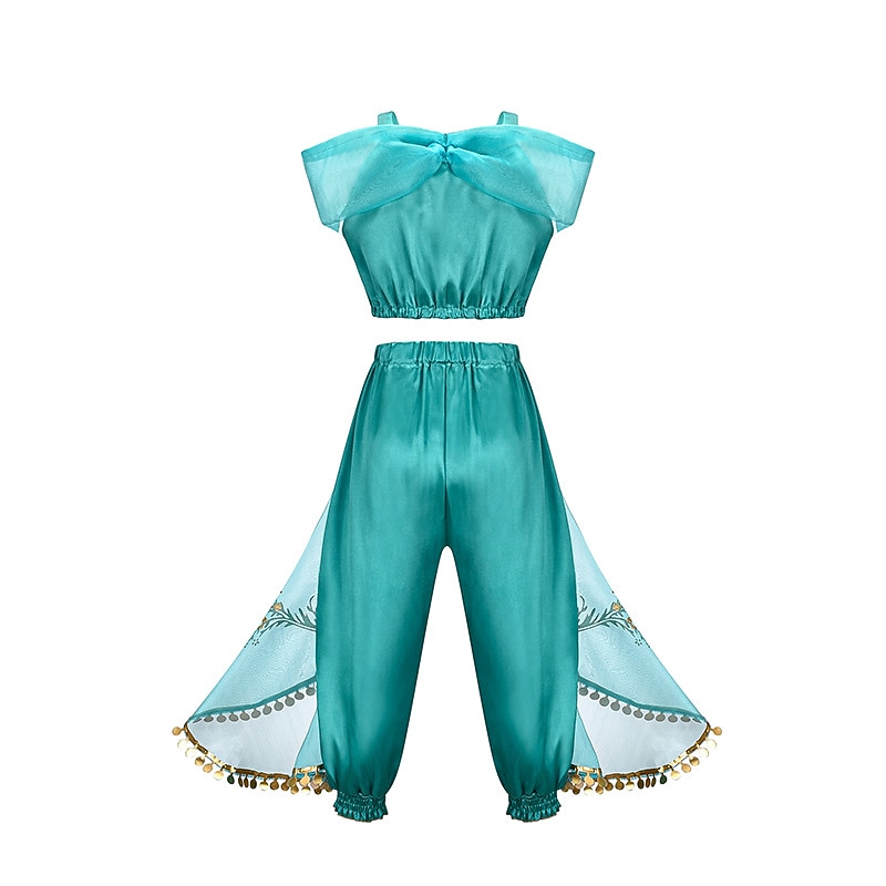 Aladdin and the Magic Lamp Fairytale Princess Jasmine Theme Party Costume Dance Costumes Girls' Movie Cosplay Halloween Silver Wig Yellow Dress Halloween Carnival Masquerade World Book Day Costumes3