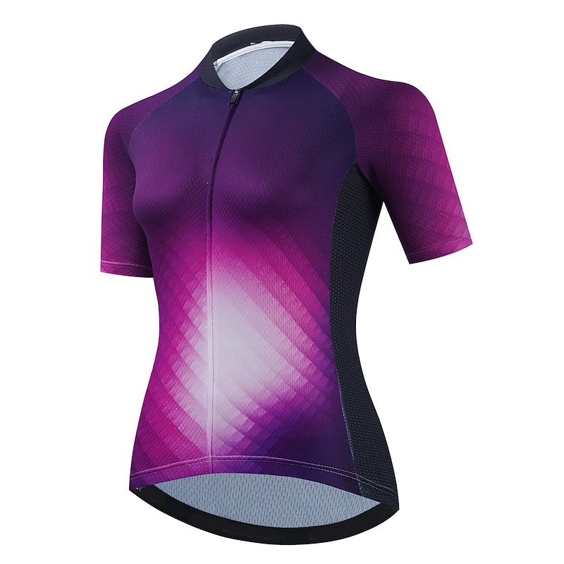 Women's Cycling Jersey Geometric Gradient Short Sleeve Bike Jersey Top with 3 Rear Pockets Mountain Bike MTB Road Bike Cycling Quick Dry Reflective Strips Back Pocket Moisture Wicking Sports Black4