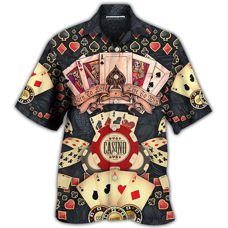 Men's Letter Poker Shirt Summer Hawaiian Shirt Button Up Shirt Short Sleeve Tropical Fashion Hawaiian Casual Hawaiian Holiday Summer Spring Turndown Print Button-Down Black / Green Yellow Black / Red2