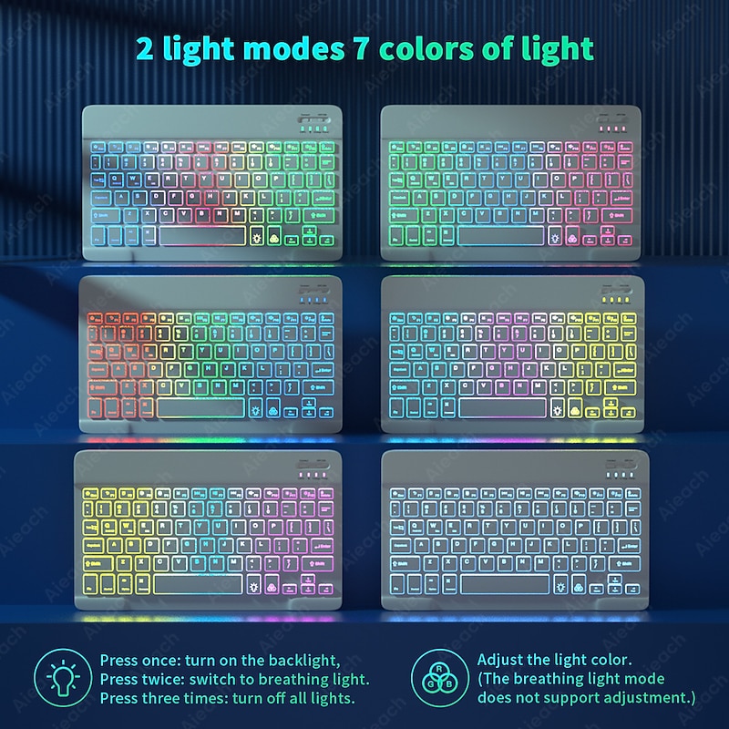 Keyboard and Mouse Combo For Tablet Android iOS Windows, Wireless Slim Mouse Keyboard Combo, Bluetooth Rainbow Backlit Keyboard3