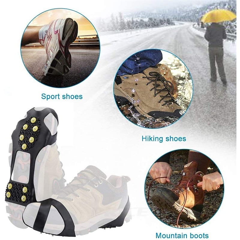 Ice & Snow Grips Cleat Over Shoe/Boot Traction Cleat Rubber Spikes Anti Slip 10 Steel Studs Crampons Slip-on Stretch Footwear3