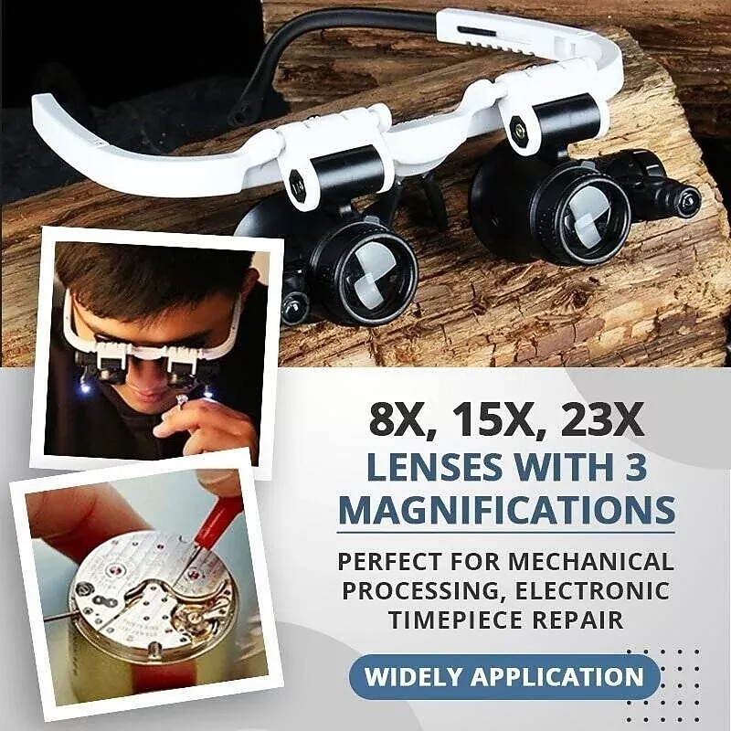 Magnifying Glasses 8X 15X 23X Magnifier LED Headband Glass Eye Magnifying Repair Tool Watchmaking Coin Stamp Currency Book Errors Jewelry Necklace Magnifier Glasses Beading Biology Loupe Microscope2